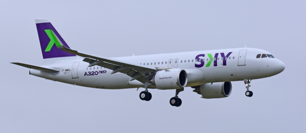Sky Airline Airbus A320néo, F-WWDL, at Châteauroux-Centre Airport in 2021